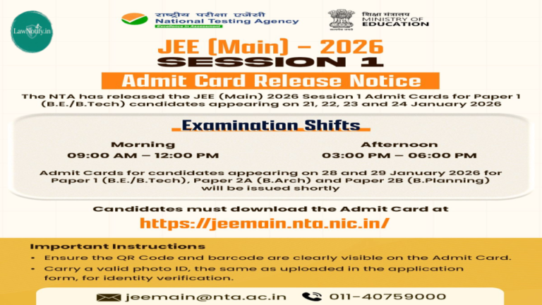 JEE Main 2026 Session 1 Admit Cards Released for Paper 1; Check Exam Dates and Timings