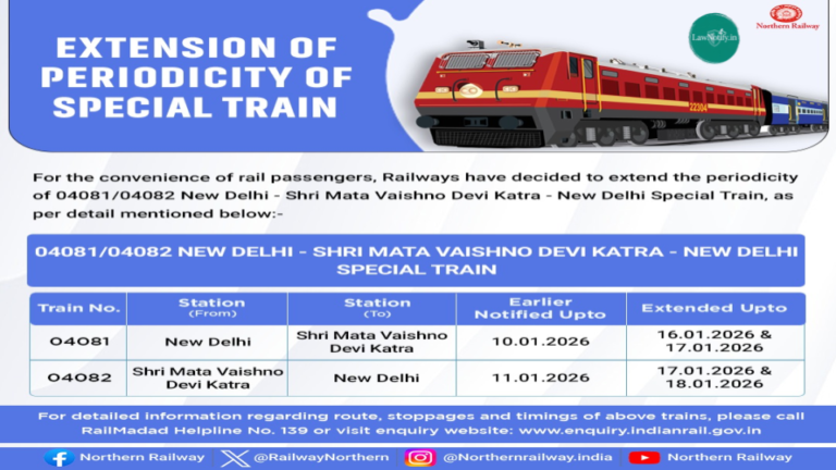 Northern Railway Extends New Delhi–SMVD Katra Special Train Services Due to High Demand