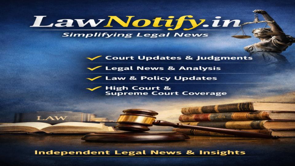 LawNotify | Supreme Court of India | High Court of India | Indian Judiciary News | Legal News India | Court News India | Latest Court Judgments | Breaking Legal News | Constitutional Law India | Criminal Law India | Civil Law India | PIL India | Bail Orders India | Writ Petition India | Legal Updates India | Law News 2026 | Indian Legal System | Court Case Updates | Undertrial Prisoners India | District Court News | Legal Services Authority | National Lok Adalat | Lok Adalat Cases | Legal Awareness India | Law and Justice India | Indian Constitution | Fundamental Rights India | Legal Developments India | Court Proceedings India | Traffic Challan Cases | Hit and Run Compensation India | Police Investigation India | Judicial Reforms India | Court Infrastructure India | Legal Aid India | NALSA India | District Legal Services Authority | Chhattisgarh Legal News | Bilaspur Court News | Raipur Legal News | Kondagaon Court News | Bastar Legal Updates | India Law News Portal | Court Hearing Updates | Case Disposal India | Legal Compliance India | Law Policy India