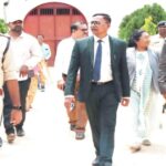 Principal District Judge Khilawan Ram Rigri inspecting Narayanpur Sub Jail and interacting with prison officials to review inmates' rights and jail facilities.